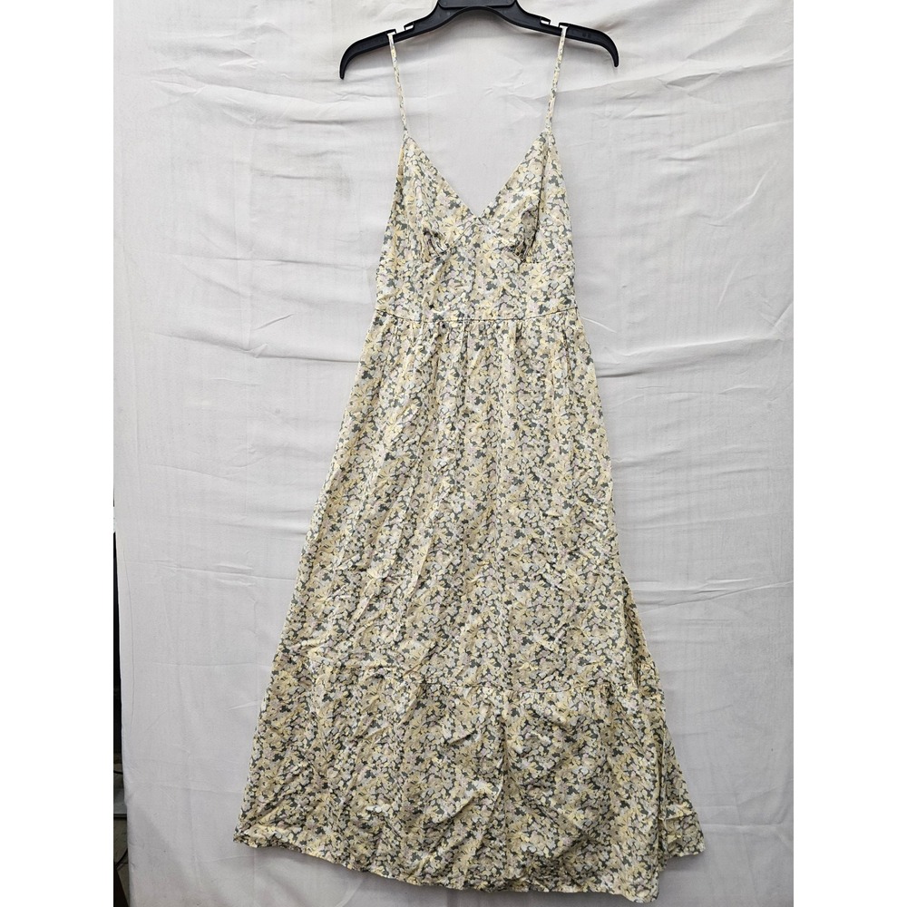Universal Thread Womens Floral Tiered Maxi Dress Yellow Cotton Size Small